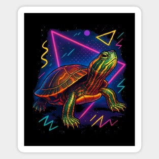 Retro Neon Southern Painted Turtle Magnet